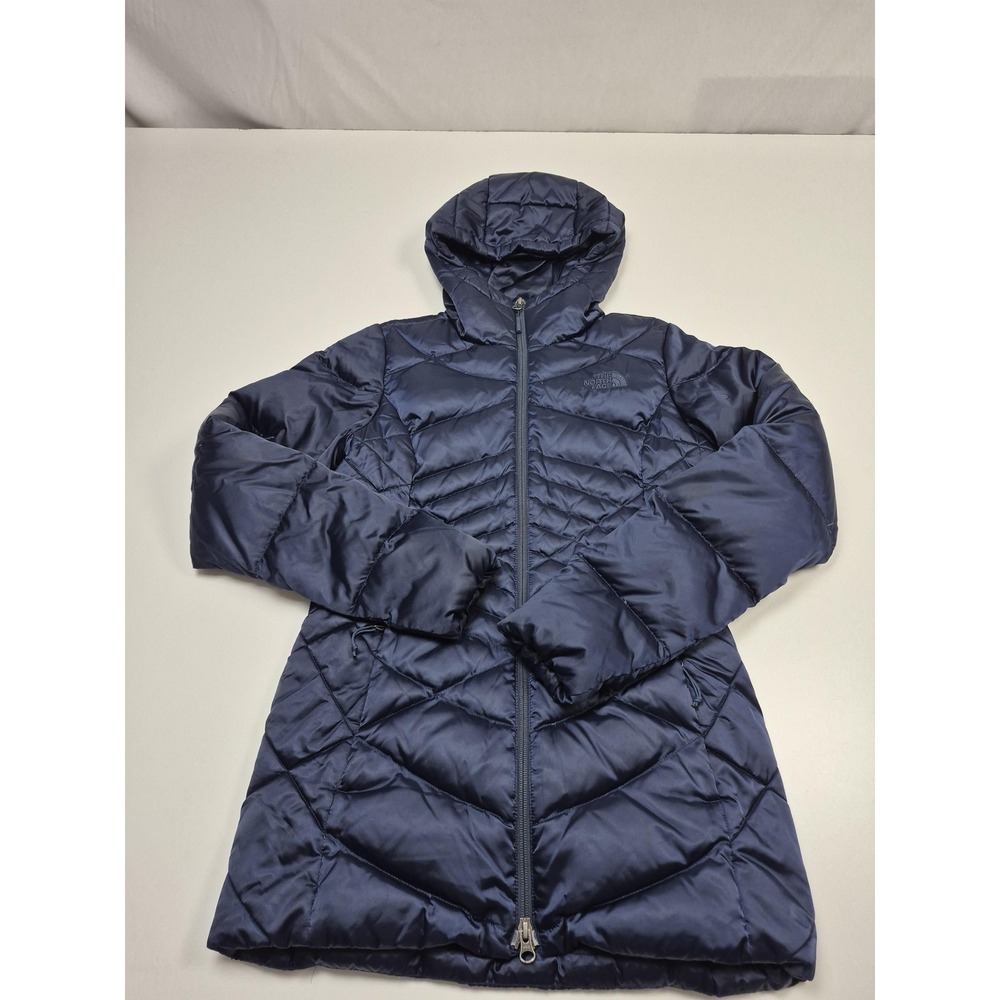 The North Face Coat Womens XS Blue 550 Down Hooded Mid Length Puffer Jacket